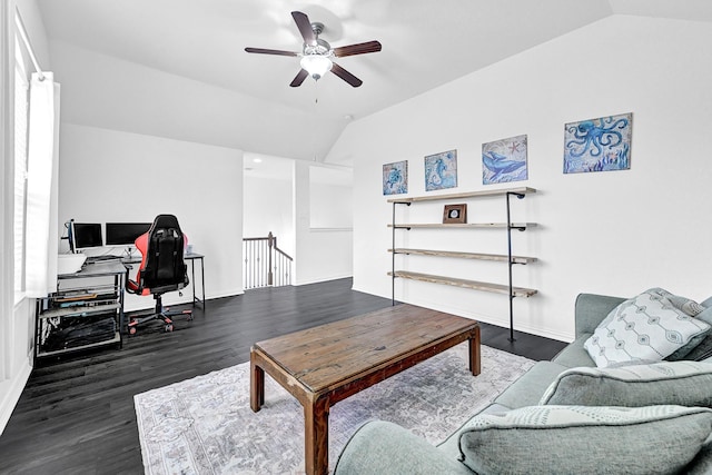 1362 Tee Time Ct, Crosby, TX 77532 - office space with lofted ceiling, wood finished floors, a ceiling fan, and baseboards