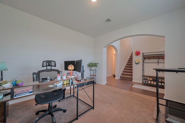 308 Morning Dove Trl, Sealy, TX 77474 - office space with arched walkways, carpet flooring, and baseboards