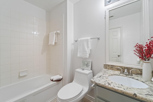 13911 Fraser Lake Ln, Houston, TX 77083 - full bathroom with vanity, toilet, and tub / shower combination