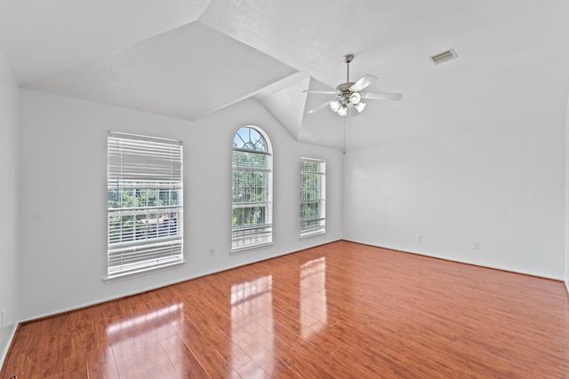 13911 Fraser Lake Ln, Houston, TX 77083 - unfurnished room featuring lofted ceiling, ceiling fan, and wood finished floors
