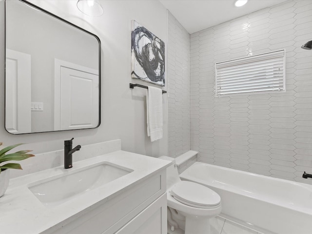 3516 Piney Woods Dr, Houston, TX 77018 - bathroom with vanity, toilet, and washtub / shower combination