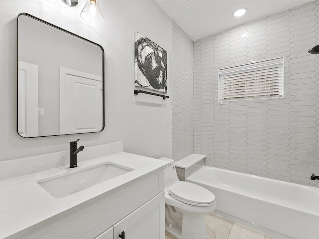 3516 Piney Woods Dr, Houston, TX 77018 - bathroom with vanity, toilet, bathing tub / shower combination, and recessed lighting