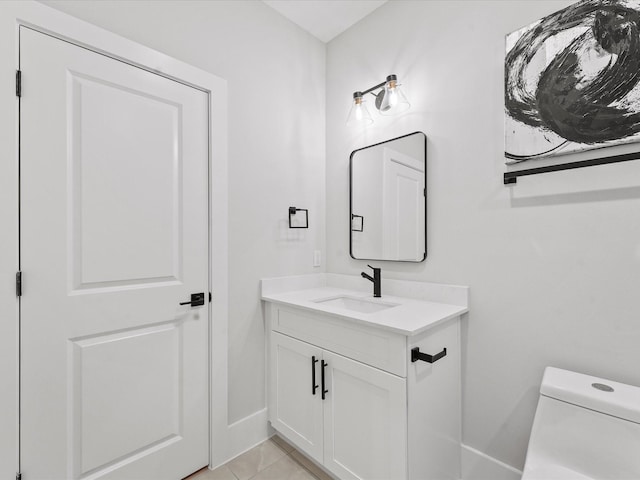 3516 Piney Woods Dr, Houston, TX 77018 - half bath featuring vanity, toilet, baseboards, and tile patterned floors