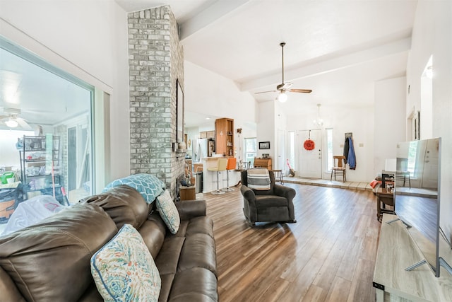 12206 Tawakom Dr, Tomball, TX 77375 - living room featuring ceiling fan, wood finished floors, and healthy amount of natural light