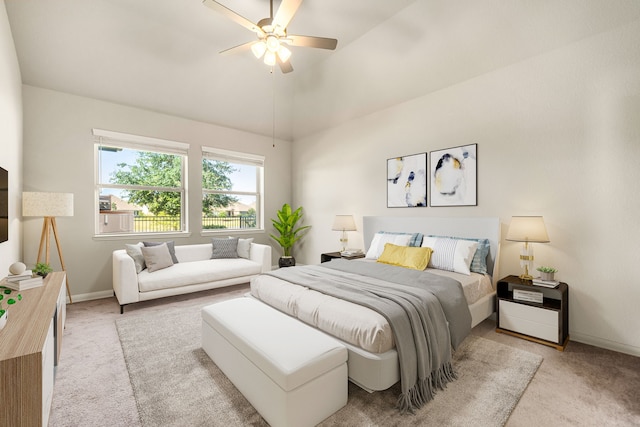 24743 Levante Dr, Richmond, TX 77406 - bedroom featuring light carpet, baseboards, a ceiling fan, and lofted ceiling