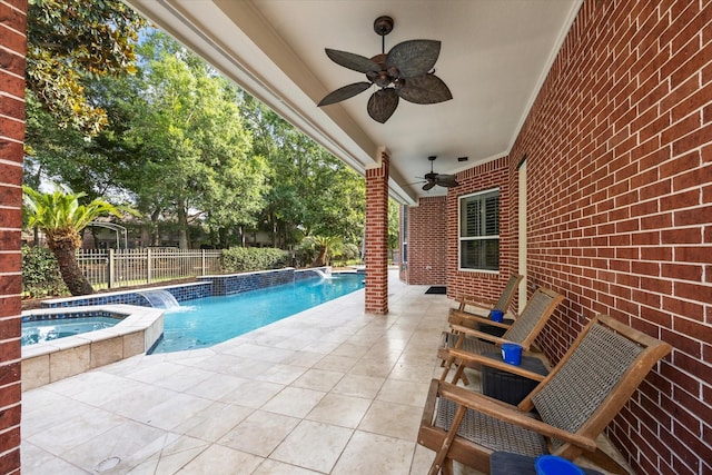 22719 Arbor Stream Dr, Katy, TX 77450 - view of swimming pool featuring ceiling fan, a patio, and a pool with connected hot tub