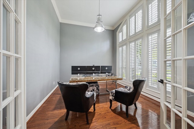 22719 Arbor Stream Dr, Katy, TX 77450 - home office with crown molding, dark wood finished floors, and baseboards