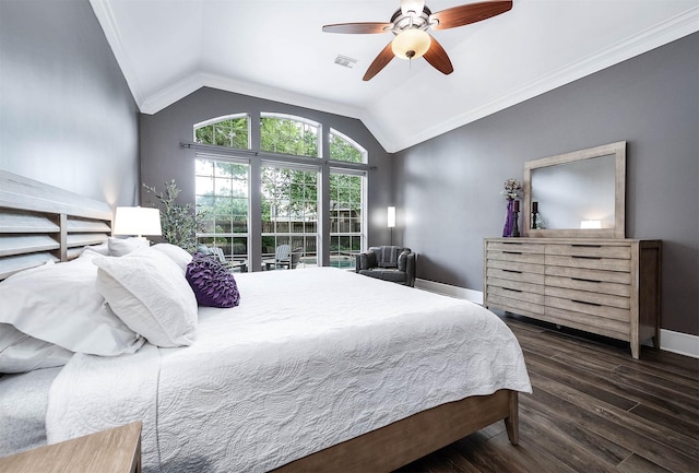 4322 Cannondale Ln, Katy, TX 77450 - bedroom with wood finished floors, lofted ceiling, ornamental molding, baseboards, and a ceiling fan
