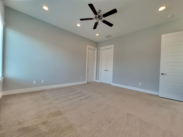 418 Yale Oaks Ln, Houston, TX 77091 - unfurnished bedroom with baseboards, light colored carpet, recessed lighting, ceiling fan, and a closet