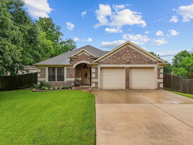 12008 7th St, Santa Fe, TX 77510 - view of front of house featuring brick siding, a garage, driveway, and roof with shingles