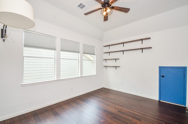 7919 Clarion Way, Houston, TX 77040 - empty room featuring ceiling fan, hardwood / wood-style floors, baseboards, and lofted ceiling
