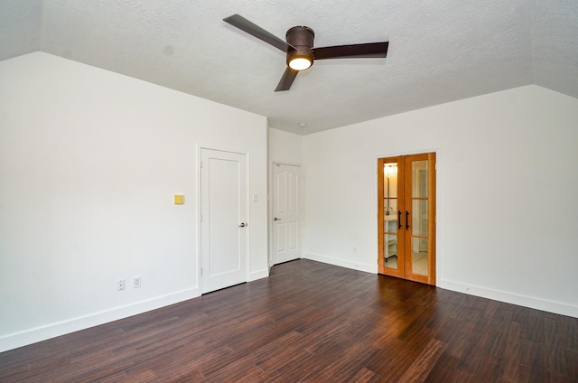 7919 Clarion Way, Houston, TX 77040 - empty room featuring french doors, wood finished floors, vaulted ceiling, ceiling fan, and baseboards