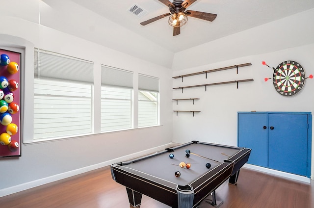 7919 Clarion Way, Houston, TX 77040 - recreation room featuring wood finished floors, a ceiling fan, baseboards, and billiards table