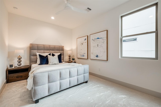 1724 Ridgewood St, Houston, TX 77006 - bedroom featuring baseboards, light carpet, a ceiling fan, and recessed lighting