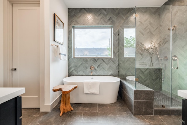 1724 Ridgewood St, Houston, TX 77006 - full bath with a freestanding tub, vanity, and a stall shower