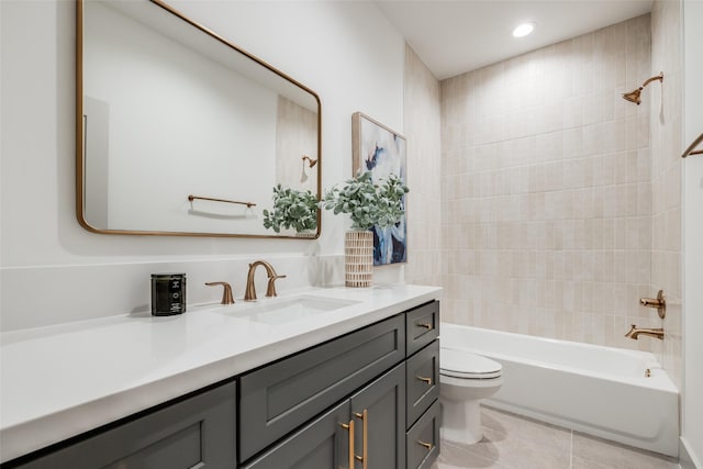 1724 Ridgewood St, Houston, TX 77006 - full bathroom with toilet, vanity, tile patterned flooring, shower / washtub combination, and recessed lighting