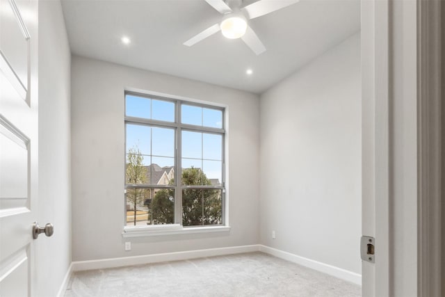 11439 Bush Clover Dr, Cypress, TX 77433 - spare room with baseboards, light carpet, a ceiling fan, and recessed lighting
