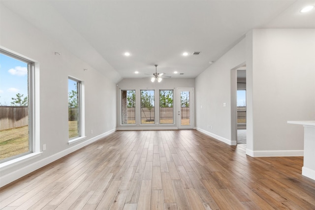 11439 Bush Clover Dr, Cypress, TX 77433 - unfurnished living room with ceiling fan, wood finished floors, baseboards, and recessed lighting