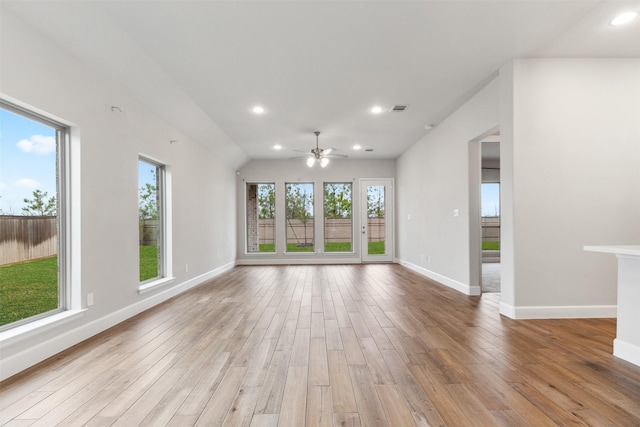 11439 Bush Clover Dr, Cypress, TX 77433 - unfurnished living room with a ceiling fan, light wood-style flooring, baseboards, and recessed lighting