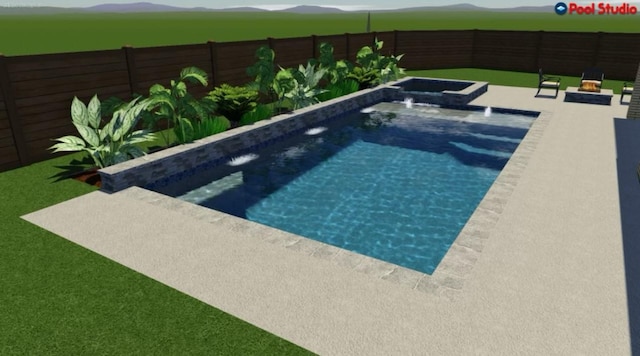 11439 Bush Clover Dr, Cypress, TX 77433 - view of pool featuring a fenced backyard, a patio, and a pool with connected hot tub