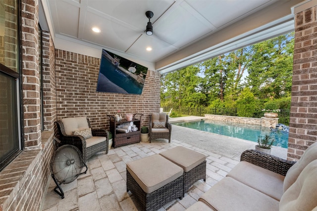 308 Lane Landing Pl, Montgomery, TX 77316 - view of patio featuring ceiling fan and an outdoor pool