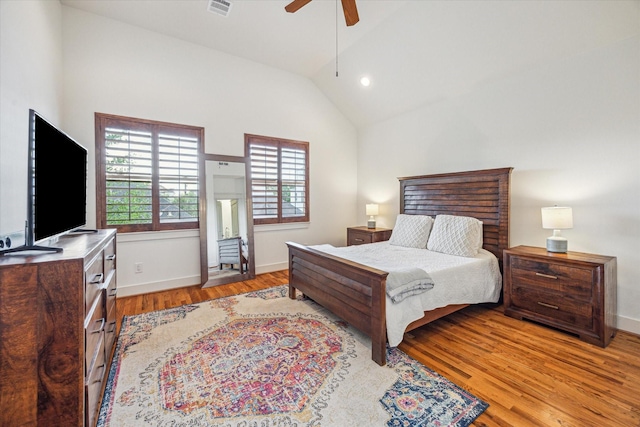 6110 Clyde St, Houston, TX 77007 - bedroom with lofted ceiling, light wood-style flooring, baseboards, and ceiling fan