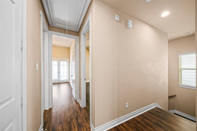 2804 Sherwin St, Houston, TX 77007 - hall with attic access, dark wood-type flooring, baseboards, an upstairs landing, and recessed lighting