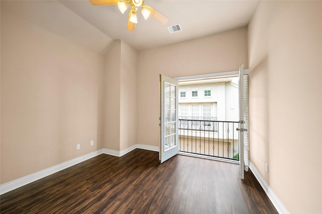 2804 Sherwin St, Houston, TX 77007 - spare room with dark wood-style floors, ceiling fan, and baseboards
