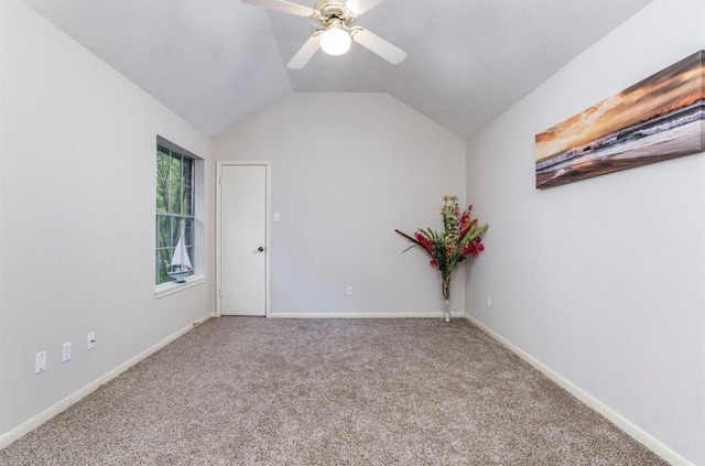 134 Willowwood Cir, The Woodlands, TX 77381 - carpeted spare room featuring a ceiling fan, lofted ceiling, and baseboards