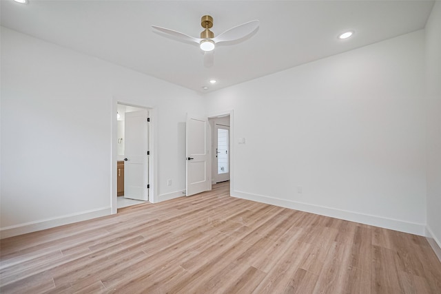 6023 Maybell, Houston, TX 77091 - spare room with light wood-style flooring, a ceiling fan, baseboards, and recessed lighting
