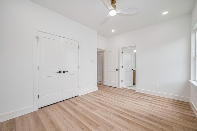 6023 Maybell, Houston, TX 77091 - unfurnished bedroom featuring light wood-style flooring, baseboards, a closet, and recessed lighting
