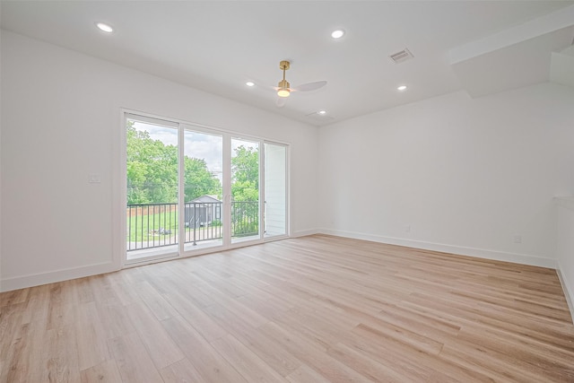 6023 Maybell, Houston, TX 77091 - unfurnished room with light wood finished floors, ceiling fan, baseboards, and recessed lighting