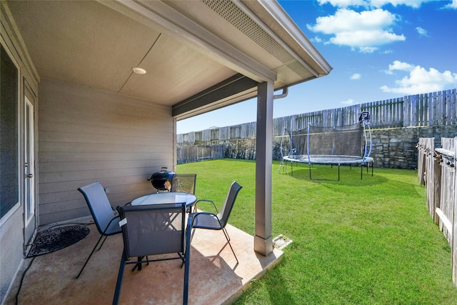14133 Sharktooth Hill Ln, Conroe, TX 77384 - view of yard featuring a patio and a trampoline