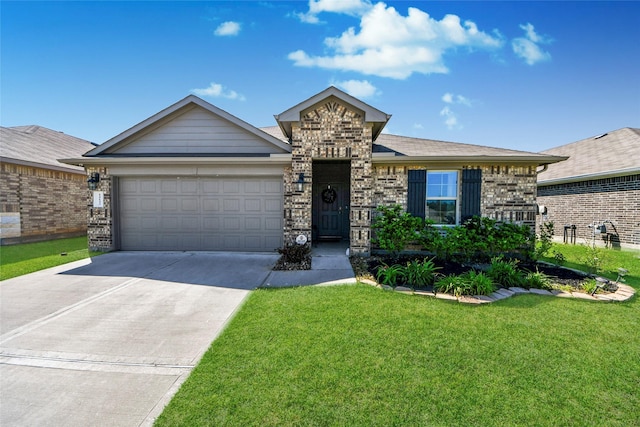 14133 Sharktooth Hill Ln, Conroe, TX 77384 - view of front of home featuring a garage, concrete driveway, and a front lawn