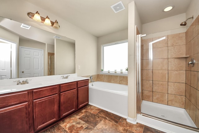 15543 Sheldon Ridge Way, Houston, TX 77044 - full bath featuring a stall shower, double vanity, and a garden tub