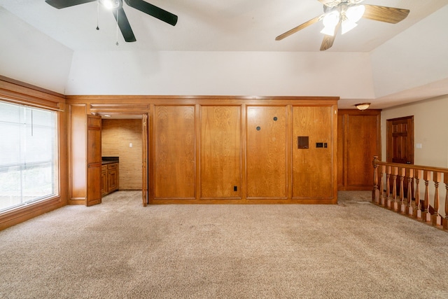 6914 Coral Ridge Rd, Houston, TX 77069 - unfurnished living room with a ceiling fan, light colored carpet, and high vaulted ceiling