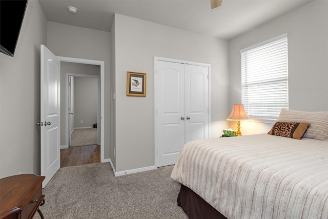 1217 Antelope Passing Dr, Montgomery, TX 77316 - bedroom featuring a closet, carpet, baseboards, and a ceiling fan