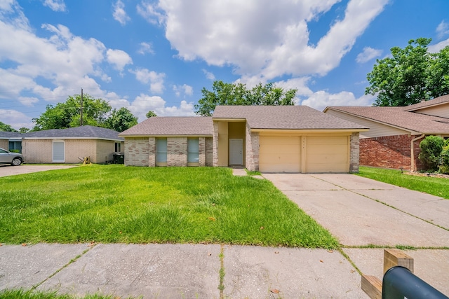 3614 Cheaney Dr, Houston, TX 77066 - view of front of property featuring brick siding, a garage, concrete driveway, a front yard, and a shingled roof