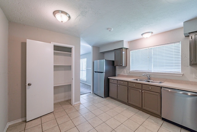 3614 Cheaney Dr, Houston, TX 77066 - kitchen with appliances with stainless steel finishes, a sink, gray cabinets, light countertops, and a textured ceiling