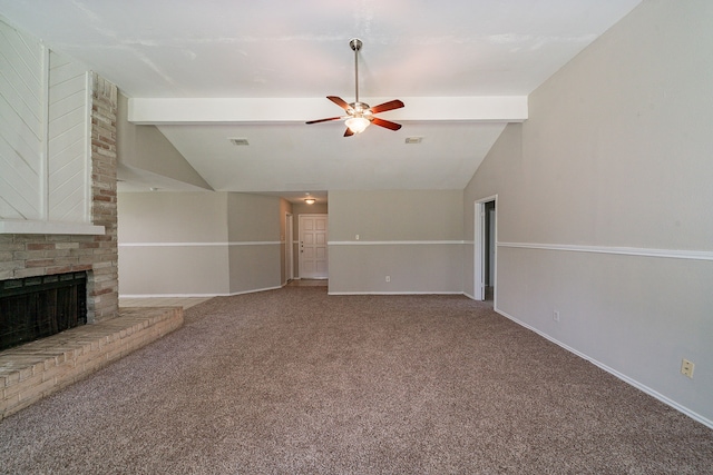 3614 Cheaney Dr, Houston, TX 77066 - unfurnished living room with a ceiling fan, carpet, and a fireplace