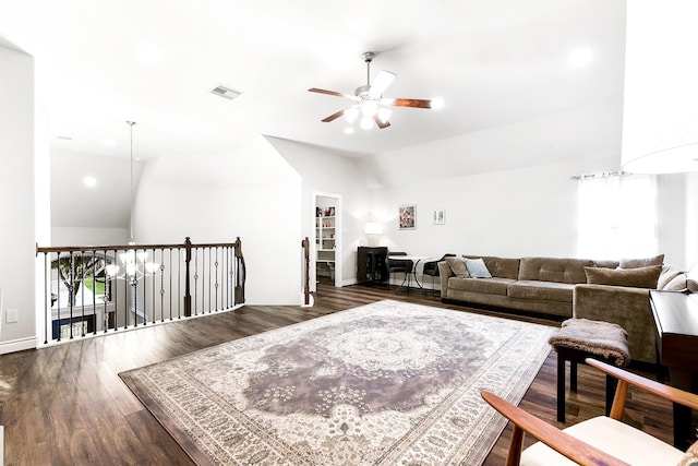 29306 Lovegrass Ct, Katy, TX 77494 - living area with ceiling fan, wood finished floors, lofted ceiling, recessed lighting, and baseboards