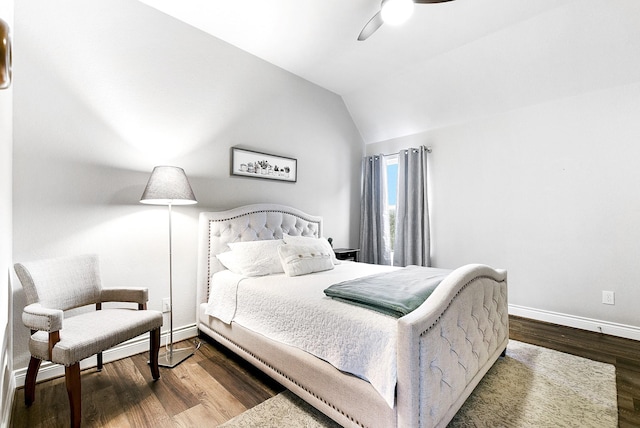 29306 Lovegrass Ct, Katy, TX 77494 - bedroom with wood finished floors, lofted ceiling, baseboards, and a ceiling fan