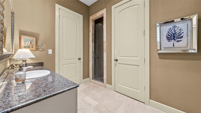 5558 Aspen St, Bellaire, TX 77401 - full bathroom with vanity, a stall shower, and baseboards