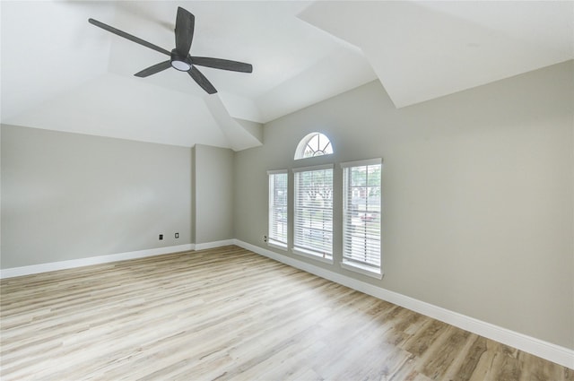 13727 Sablegarden Ln, Houston, TX 77014 - unfurnished room featuring light wood finished floors, a ceiling fan, baseboards, and vaulted ceiling