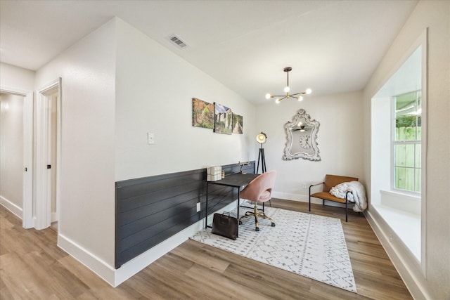2007 Ottawa Ln, Houston, TX 77043 - office area featuring wood finished floors, baseboards, and a chandelier