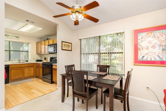 2711 Grants Lake Blvd Unit 144, Sugar Land, TX 77479 - dining room with a ceiling fan, vaulted ceiling, and baseboards