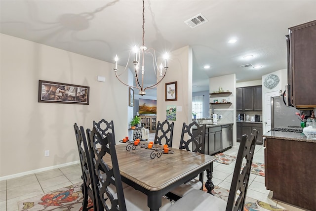 187 Deer Lake Rd, Huffman, TX 77336 - dining space featuring light tile patterned floors, a chandelier, and recessed lighting