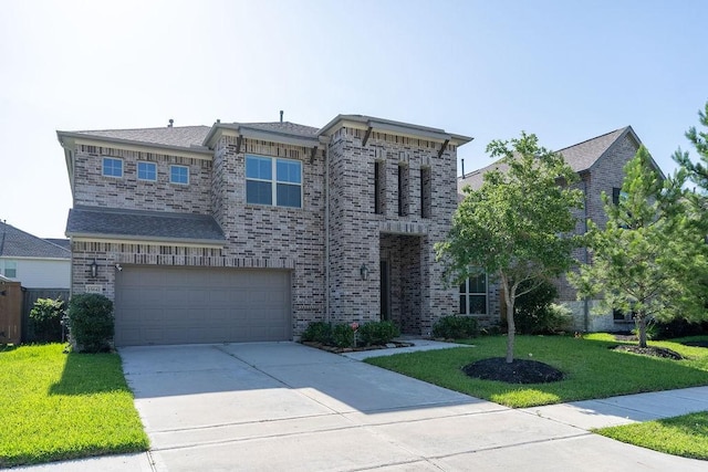 15842 Formaston Forest Dr, Humble, TX 77346 - view of front of home with a garage, brick siding, a front lawn, and concrete driveway