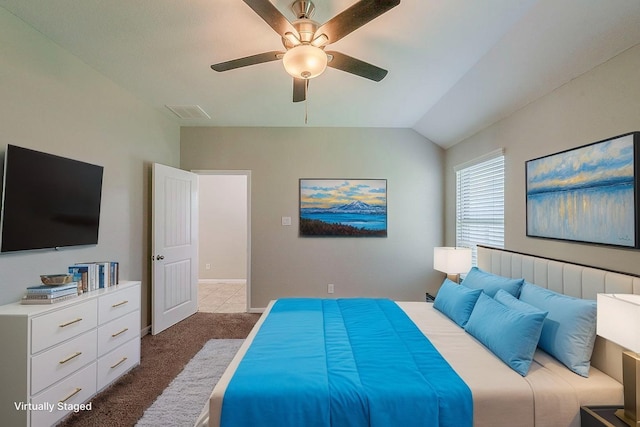 1603 N City Oaks Ln, Houston, TX 77047 - bedroom featuring carpet flooring, ceiling fan, baseboards, and vaulted ceiling