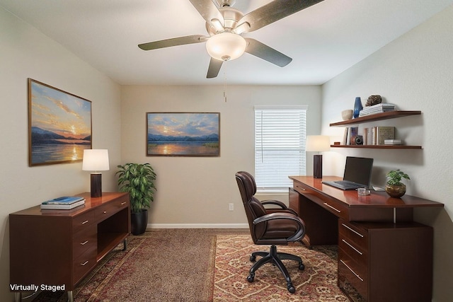1603 N City Oaks Ln, Houston, TX 77047 - carpeted office space featuring ceiling fan and baseboards